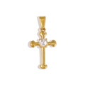 Detail of 24K gold plated stainless steel cross pendant with white zircon stone - Simple Fashion Cross (XPLS13)