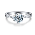 Classic six-prong moissanite ring with twisted pavé band in 925 sterling silver - US 5 / White Moissanite