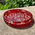 European style red resin crystal tray with faceted texture and gold leaf inlay - Red Glass