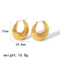Golden hollow croissant hoop earrings with dimensions and 16.8g weight specifications - Gold Twisted Croissant Hoop Style (TE6733-G)