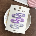 5-piece purple wave BB clip set featuring floral patterns and plaid designs on card - Purple Plaid Series