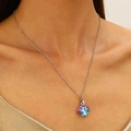 Faceted aurora crystal pendant necklace with blue-purple gradient on silver chain - Purple Iridescent Crystal Style (N-872)