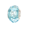Detailed close-up of light blue faceted crystal bead with silver metal rings for DIY jewelry - Light Blue