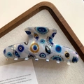 Dunkelblaue Haarklammer mit Evil Eye Muster und schimmerndem Perlmutt-Finish-Effekt - 3# Weißer Untergrund Schmaler Böser Blick (11 cm)