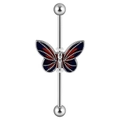 14G stainless steel industrial barbell with a blue and red enamel butterfly charm - 1.6X38X5X5mm / Dark Purple