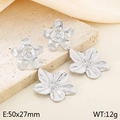 Silver petal-shaped textured earrings in 18K gold stainless steel 50x27mm size - Style E Flower Design (KE114498-KFC)