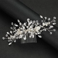 Pettine per capelli fiori argento con cristalli e foglie intrecciate per acconciature - Argento