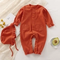 Pagliaccetto per neonato in cotone a coste caramello con cappello abbinato - 90cm / Arancione Scuro