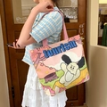 Pink canvas tote bag featuring a cute cartoon dog print and tourism lettering text - Interesting Dog Life
