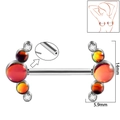 Stainless steel nipple ring with orange gradient stone and white rhinestones, 14mm bar - 1.6x14mm (Threadless) / Style 7-Purple Glitter