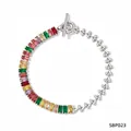 Bracelet à fermoir à bascule en acier inoxydable avec zircons rectangulaires colorés - Bracelet Fermoir à Bascule Zircon Multicolore Argenté (SBP023)