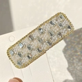 Pasador rectangular con brillantes diamantes de imitación y perlas sobre dorado - Perla Cristal [Blanco Cuadrado]