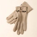 Camel thermal winter gloves for women with touch screen heart and metal horsebit detail - Chain Style De-Velvet / Khaki