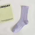 Purple modal rib-knit mesh socks with ruffled trim for a stylish summer look - Purple
