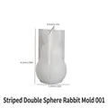 Striped rabbit silicone candle mold with measurements for DIY Easter scented crafts - Striped Double Ball Rabbit - Thin