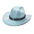 Light blue sequined cowboy hat with silver bull head buckle and studs on dark band - M(56-58cm) / Sky Blue