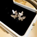 Exquisite golden double butterfly stud earrings with shell texture and shimmering zircons - 18# Gold & White Butterfly
