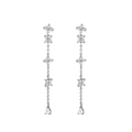 Detail of silver long chain tassel earrings with floral motifs and teardrop gemstones - Silver Tassel Earrings