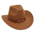 Detailed texture of western felt cowboy hat with silver studs and leather belt band - One Size / Khaki