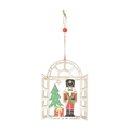 Christmas nutcracker soldier and tree wooden arch window hanging ornament with red bead - Style A