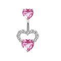 Piercing de ombligo de acero con circonita rosa en forma de corazón y pavé - Estilo Doble Corazón con Incrustaciones Rosa (款式二十二 银色)