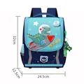 Blue kids space explorer backpack with cartoon dinosaur and rocket graphic print - Small (Suitable for Kindergarten) / Navy Blue