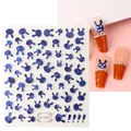 3D dark blue geometric rabbit nail art sticker TH-1057 with faceted jewel design - TH-1057 (Holographic Blue Bunny Head)