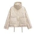 Giacca trapuntata bianco panna con motivo a onde, collo alto e grandi tasche - XS / Bianco avorio