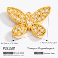Pendentif papillon en acier inoxydable doré orné de zircons transparents brillants - Papillon en Nacre(PJ91584)