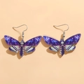 Gothic butterfly acrylic earrings with blue-purple galaxy pattern and skull detail - Dark Purple Starry Moth (4004)