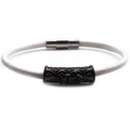 Close-up of a white leather cord bracelet with a black metal cross and magnetic clasp - Black Z-1