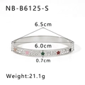 Detail view of silver stainless steel bangle showing diamond inlay and colorful star patterns - Silver Colorful Star Style (NB-B6125-S)