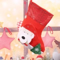 Detail of red felt Christmas stocking with 3D polar bear and green tree decor - Medium Sequin Bear