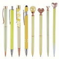 8-pack elegant crown quicksand ballpoint pens with pearl and crystal decorative tops - Yellow Set