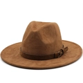 Classic brown suede western cowboy fedora hat with wide brim and buckled leather band - M(56-58cm) / Khaki