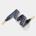 Blue and grey geometric woven replacement shoulder strap with gold metal hooks - Blue Gold Buckle