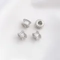 Set of four 14K gold filled spacer beads with rectangular zircons in silver finish - Style 6 / 7.5x5mm / White Gold