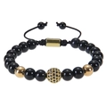Close-up of beaded bracelet with micro-pave gold charm and adjustable braided cord - Gold Ball Style