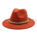 Close-up of bright orange wool felt fedora hat with brown woven band and stylish tassels - L (58-60cm) / Brick Red
