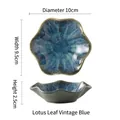 Lotus leaf shaped ceramic dipping bowl in retro kiln blue finish, 10cm diameter - Leaf Retro Blue