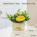 Artificial yellow flower arrangement in cream ceramic pot with Life Life text - Tea Language Yellow - Life Potted Artificial Flower Ornament