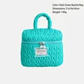 Quilted mint green bucket toiletry bag with pearl zippers and lace label details - Barrel Bag / Green