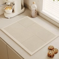 Kitchen drying mat in cream white featuring minimalist dark geometric linear stripes - Arranged Lines