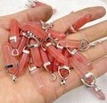 Rosa Quarz Anhänger in Sechskant-Punktform mit silberner Metallöse für DIY-Ketten - Nur Anhänger / Wassermelonenrot