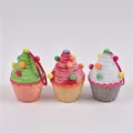 Three-piece cupcake Christmas ornaments with glitter coating and colorful mini pom-poms - Set 05 (Cupcake Series Ornaments - 3pcs)