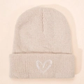 Classic cream knitted beanie featuring minimalist heart embroidery in a soft winter style - Beige