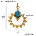 Detail view of 18k gold-plated stainless steel pendant with oval turquoise stone inlay - D131-Gold Turquoise Round