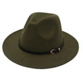 Detail of dark green wool fedora hat featuring black leather band and golden buckle - M (56-58cm) / Army Green (Black Leather Band)