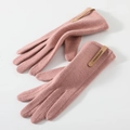 Gants en tricot rose tactiles avec doublure polaire et étiquette en cuir mode - Style Étiquette en Cuir (172) / Rose