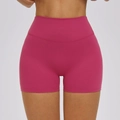High waist seamless yoga shorts in rose red, stretchy ribbed athletic wear for fitness - S / Berry Pink